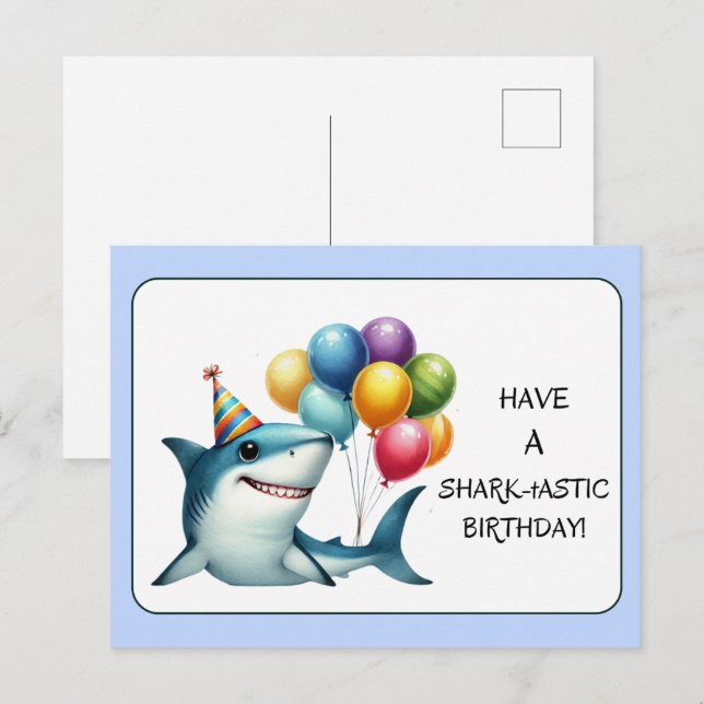 Joyeuse Carte d'Anniversaire avec Requin (Devant / Derrière)