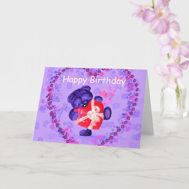 Joyeuse carte d'anniversaire bébé ours avec un cad (Orchidée)