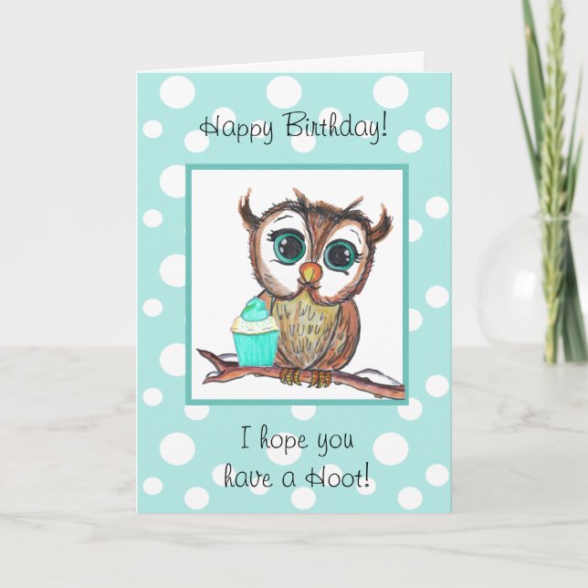 Joyeuse carte d'anniversaire, Chouette aquarelle e (Devant)