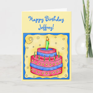 Joyeuse carte d'anniversaire gâteau rouge sur jaun