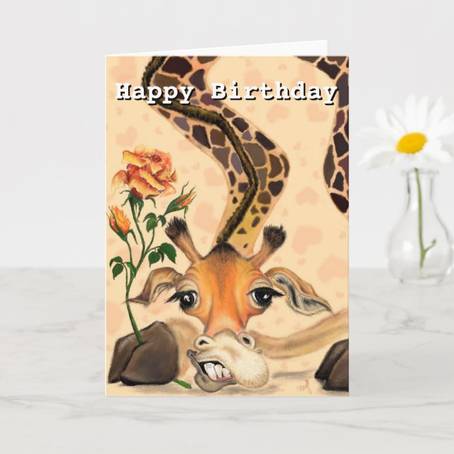 Joyeuse carte d'anniversaire Giraffe romantique dr (Petite plante)