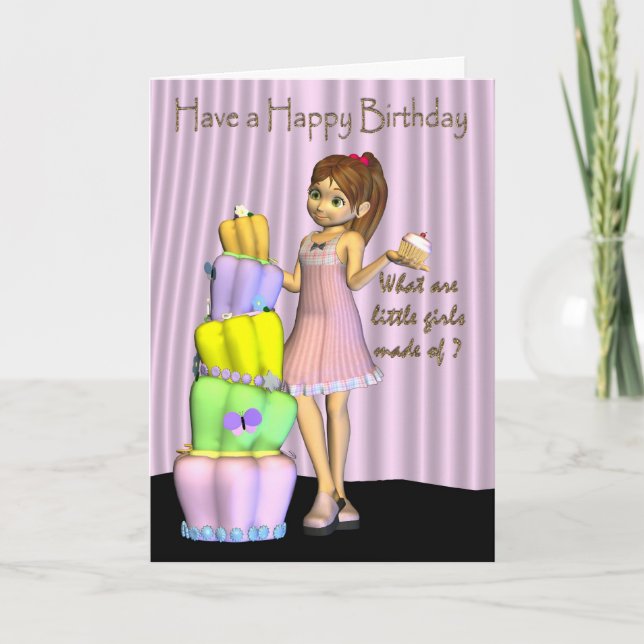 Joyeuse carte d'anniversaire petite fille avec un  (Devant)