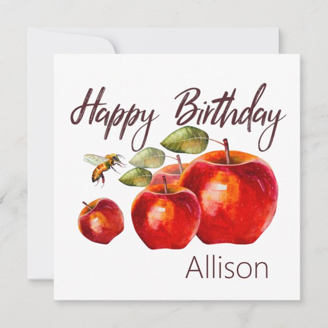Joyeuse carte d'aquarelle rouge Apple anniversaire (Devant)