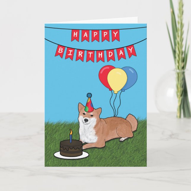 Joyeuse carte de chien Shiba Inu pour anniversaire (Devant)