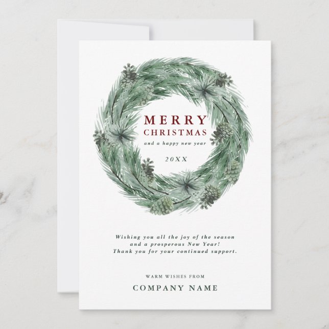 Joyeuse carte de couronne de pin de Noël avec code (Devant)