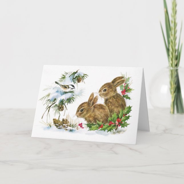 Joyeuse carte de lapin pour le Nouvel An de Noël e (Devant)