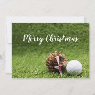 Joyeuse carte de Noël au golfeur avec balle de gol