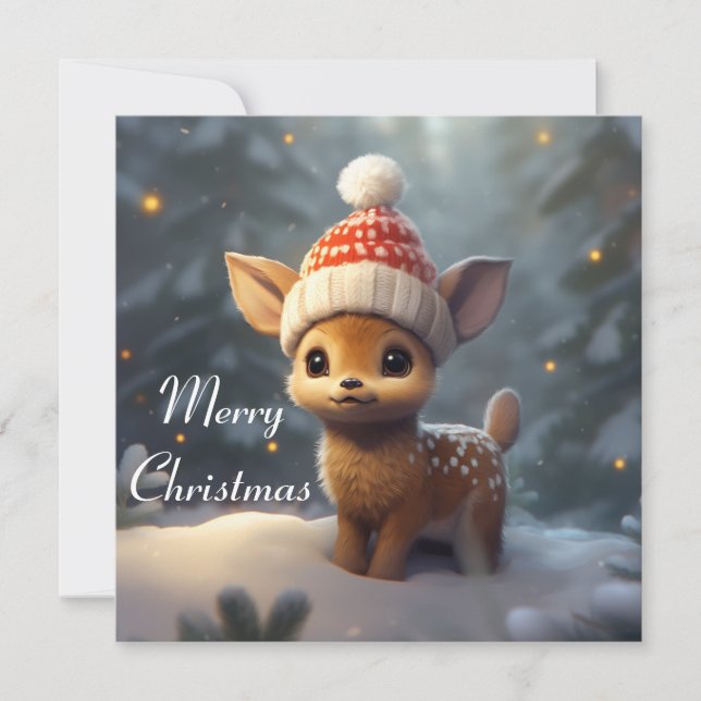 Joyeuse carte de Noël avec adorable renne de bébé (Devant)