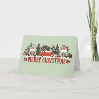 Joyeuse carte de Noël avec voitures et arbres mill