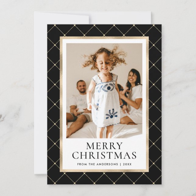 Joyeuse carte de Noël Black and Gold Photo (Devant)
