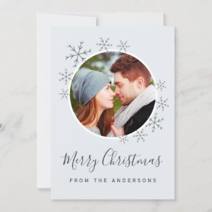 Joyeuse carte de Noël bleu gris avec flocons de ne