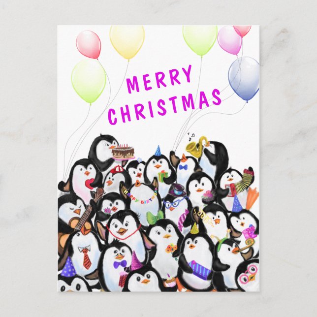 Joyeuse carte de Noël Bonne fête des pingouins (Devant)