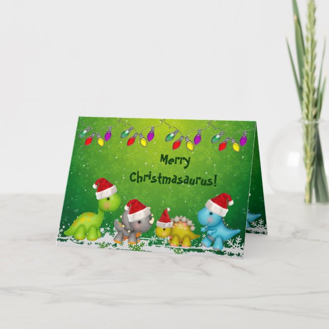 Joyeuse carte de Noël mignonne de dinosaures de (Devant)