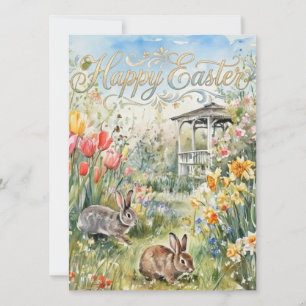 Joyeuse carte de Pâques Fleurs de printemps et lap