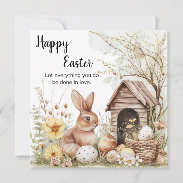 Joyeuse carte de Pâques, oeufs de lapin (Devant)