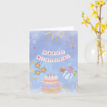 Joyeuse Carte de Vœux d'Anniversaire avec Gâteau e
