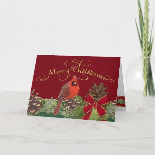Joyeuse carte de voeux de Noël Cardinal Pine Cones (Devant)