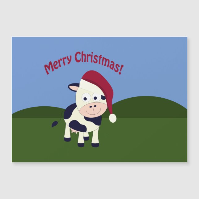 Joyeuse carte magnétique Père Noël Cow (Devant)