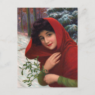 Joyeuse carte postale de jeune fille de gui
