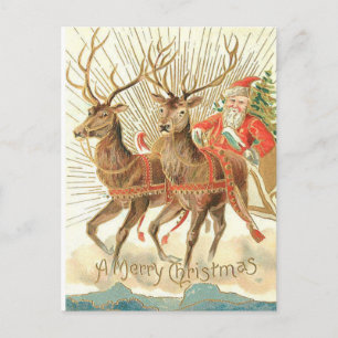 Joyeuse carte postale de Noël, Père Noël sur Sleig