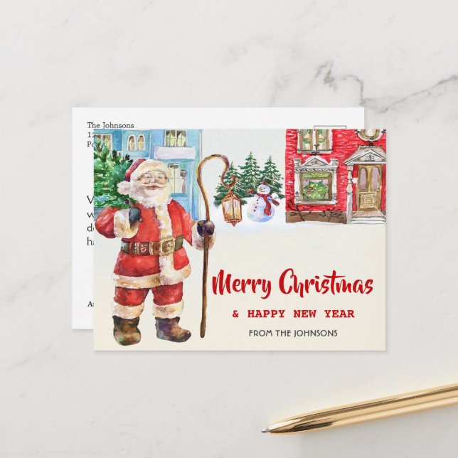 Joyeuse carte postale Joyeuses Fêtes de Noël (Devant/Arrière en situation)