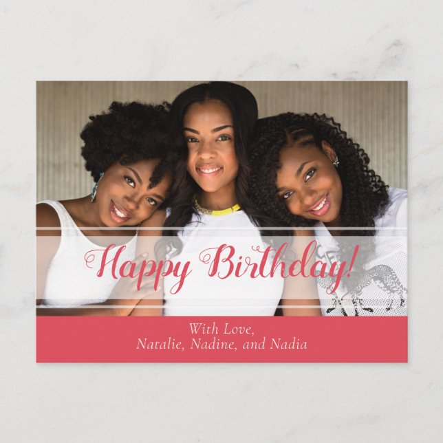 Joyeuse carte postale photo rose mignonne d'annive (Devant)