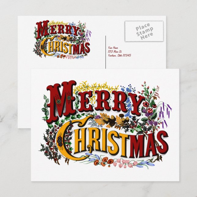 Joyeuse carte postale Vintage de Noël (Devant / Derrière)