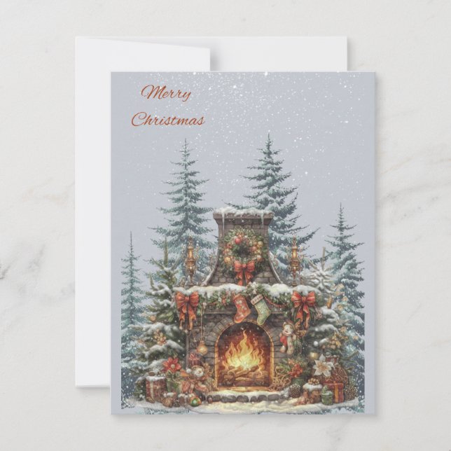 Joyeuse cheminée de Noël dans la carte des bois (Devant)