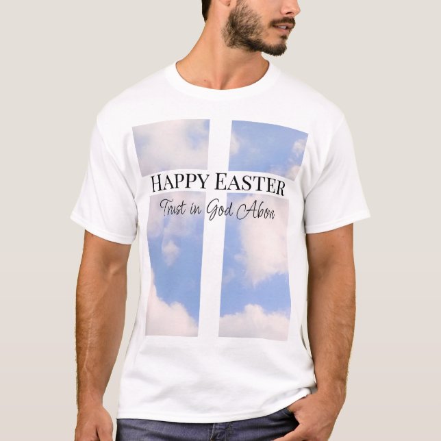 Joyeuse confiance de Pâques en Dieu T-shirt bleu e (Devant)