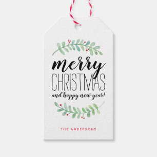 Joyeuse étiquette de cadeau de guirlande
