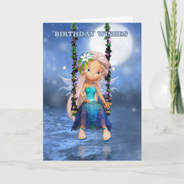 Joyeuse fée d'anniversaire sur une carte balançoir (Devant)