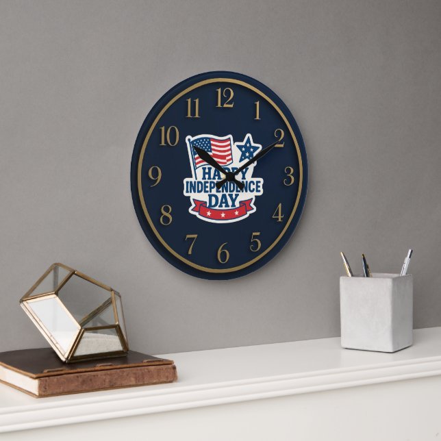 Joyeuse fête de l'Indépendance Horloge drapeau amé (Bureau)
