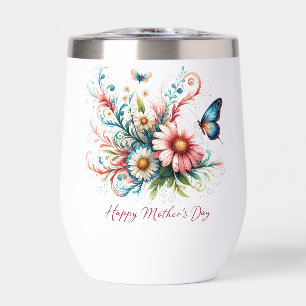 Joyeuse fête des Mères florale rose et bleue