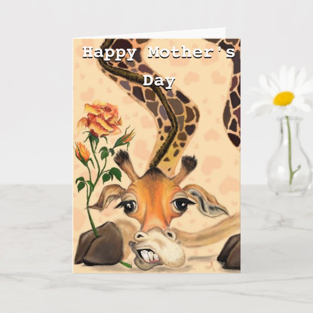 Joyeuse Giraffe de carte mère avec Rose (Petite plante)
