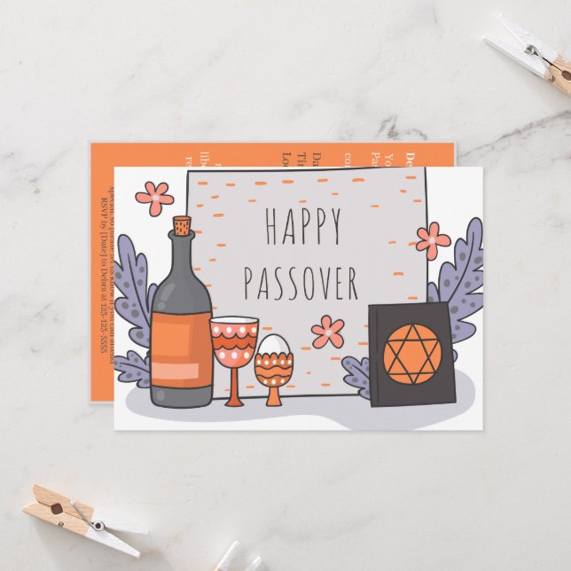 Joyeuse Pâque| Belle invitation de Seder Pesach (Devant/Arrière en situation)