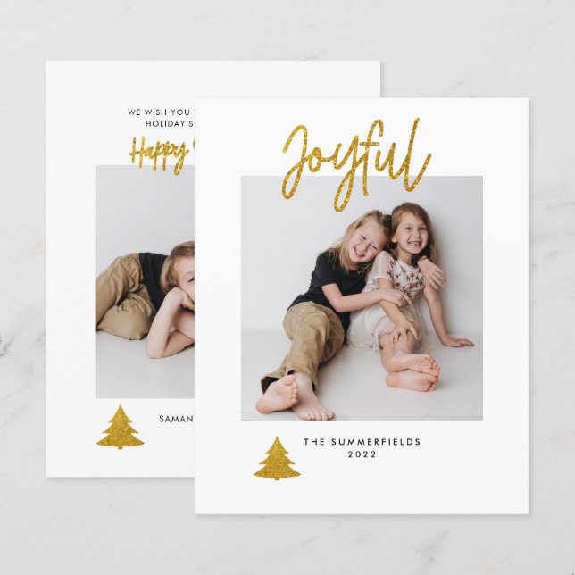 Joyeuse photo Noël Carte de Parties scintillant de (Devant / Derrière)