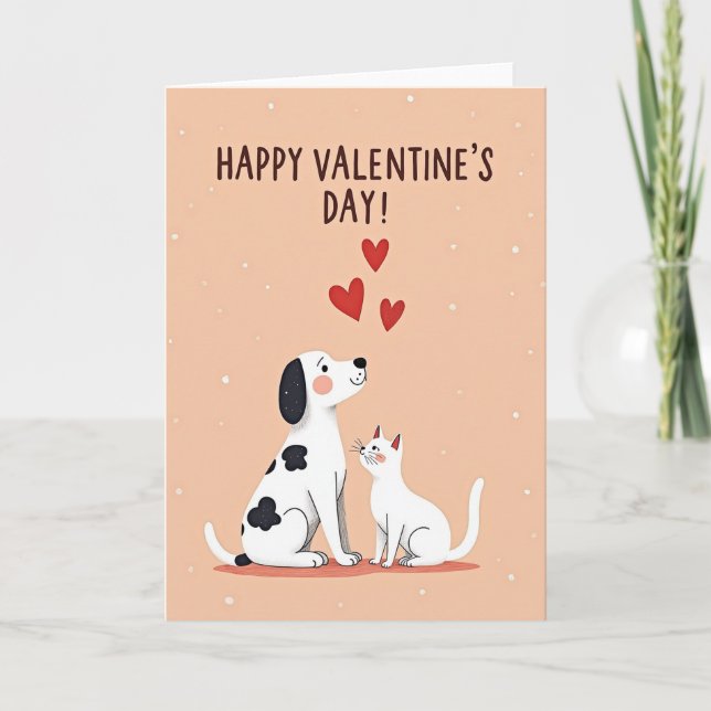 Joyeuse Saint-Valentin Chien Chat Carte (Devant)
