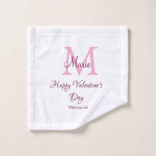 Joyeuse Saint-Valentin monogramme rose nom amour f (Gant de toilette)