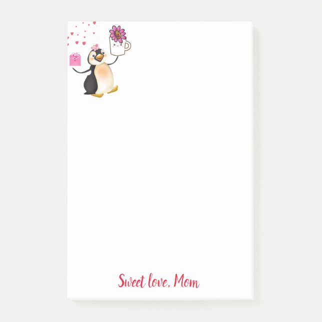 Joyeuse Saint Valentin Pingouin Note Post-it (Devant)
