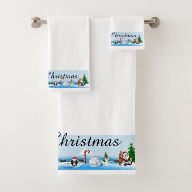 Joyeuse scène de Noël sur le set de serviettes (En situation)