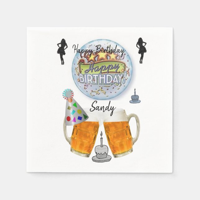 Joyeuse serviettes en papier d'anniversaire, bière (Devant)