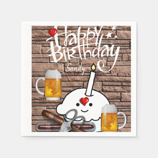 Joyeuse serviettes en papier d'anniversaire, bière (Devant)