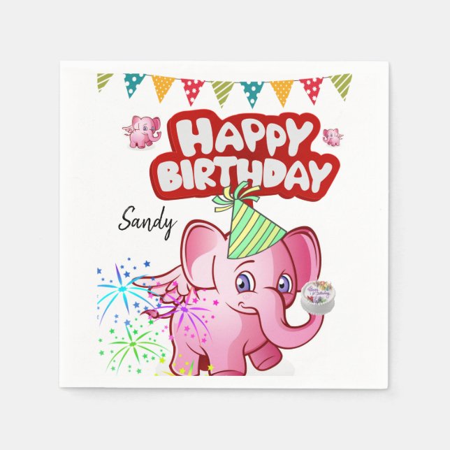 Joyeuse serviettes en papier d'anniversaire, porc (Devant)