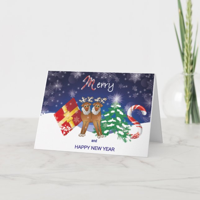 Joyeuses cartes de voeux de Noël avec rennes (Devant)