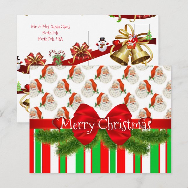Joyeuses cartes postales de Noël Pôle Nord (Devant / Derrière)