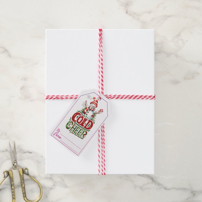 Joyeuses étiquettes cadeaux bonhomme de neige (Avec de la ficelle)