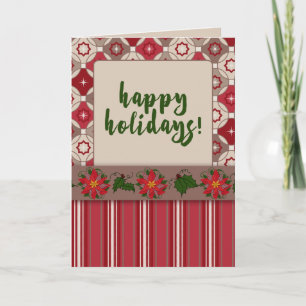 Joyeuses fêtes ! Carte de Noël Chevron Poinsettias
