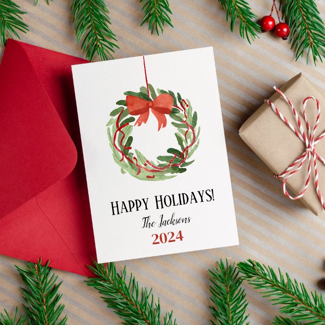 Joyeuses fêtes Joyeux Noël Wreath Carte pliée (Front)