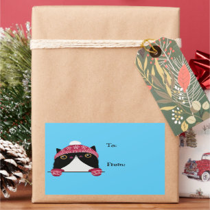 Joyeuses fêtes mignonnes Étiquette cadeau chat