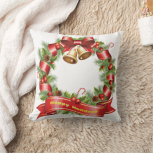 Joyeuses fêtes Mistletoe Wreath Coussin décoratif
